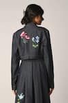 Shop_Payal Pratap_Blue Denim Embroidery Mandarin Collar Noisette Cropped Jacket _at_Aza_Fashions