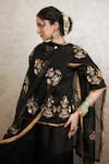 Buy_Gulabo Jaipur_Black Silk Embroidery, Sequins, Zari Round Neck Mita Hand Raw Top Gharara Set 