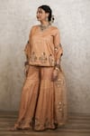 Buy_Gulabo Jaipur_Gold Silk Embroidery, Sequins, Mirrors V-neck Mita Hand Raw Top And Sharara Set _Online_at_Aza_Fashions