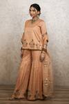 Shop_Gulabo Jaipur_Gold Silk Embroidery, Sequins, Mirrors V-neck Mita Hand Raw Top And Sharara Set _Online_at_Aza_Fashions