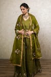 Buy_Gulabo Jaipur_Green Silk Embroidery, Sequins, Mirrors V-neck Mita Hand Top Gharara Set _at_Aza_Fashions