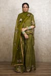 Gulabo Jaipur_Green Silk Embroidery, Sequins, Mirrors V-neck Mita Hand Top Gharara Set _Online_at_Aza_Fashions
