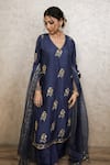 Shop_Gulabo Jaipur_Blue Silk Embroidery V-neck Shyra Straight Kurta Set _Online_at_Aza_Fashions