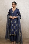 Gulabo Jaipur_Blue Silk Embroidery V-neck Shyra Straight Kurta Set _at_Aza_Fashions