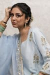 Shop_Gulabo Jaipur_Blue Silk Embroidery, Zari, Sequins V-neck, Yes Shyra Straight Kurta Set _Online_at_Aza_Fashions