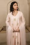 Buy_Gulabo Jaipur_Peach Silk V-neck Shyra Embroidered Straight Kurta Set _Online_at_Aza_Fashions