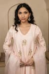 Shop_Gulabo Jaipur_Peach Silk V-neck Shyra Embroidered Straight Kurta Set _Online_at_Aza_Fashions