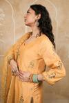 Buy_Gulabo Jaipur_Mustard Silk Sequins, Zari V-neck, Yes Shyra Floral Motif Straight Kurta Set _Online_at_Aza_Fashions