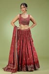 Buy_Jhambthreads_Red Silk, Crepe Embroidery, Sequins, Zari, Tassels Floral Blouse Lehenga Set _at_Aza_Fashions