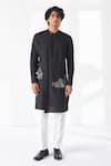 Shop_Dhruv Vaish_Black Silk, Cotton Embroidery Thread Border Kurta Set _Online_at_Aza_Fashions