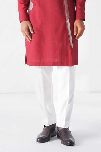 Shop_Dhruv Vaish_Red Silk, Cotton Embroidery Kurta Set _Online_at_Aza_Fashions
