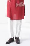Buy_Dhruv Vaish_Red Silk, Cotton Embroidery Thread Kurta And Pant Set _Online_at_Aza_Fashions