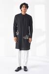 Buy_Dhruv Vaish_Black Silk, Cotton Embroidery Thread Border Kurta Set _at_Aza_Fashions