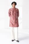 Shop_Dhruv Vaish_Pink Silk, Cotton, Chanderi Embroidery Motif Placement Short Kurta _Online_at_Aza_Fashions
