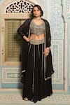 Buy_Sajeda A Lehry_Black Georgette Mirrors V-neck Hand Embroidered Lehenga Set _at_Aza_Fashions