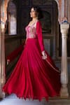 Buy_Sajeda A Lehry_Red Georgette, Shantoon Embroidery, Sequins, Mirrors, Hand Blouse Lehenga Set 