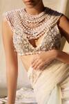 Buy_Dilnaz_Ivory Net, Polyester, Satin Beads, Crystals, Stones Hand Embroidered V Blouse _Online_at_Aza_Fashions