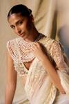 Buy_Dilnaz_Ivory Net, Polyester, Satin Beads, Crystals, Stones Hand Embroidered V Blouse 