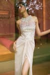 Buy_Dilnaz_Cream Net, Lace, Polyester, Satin, Lycra, Chiffon Beads, Parsi Gara Gown 