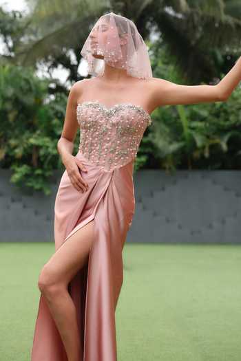 Buy_Dilnaz_Pink Satin, Net, Polyester Beads, Stones Sweetheart Neck Line Embroidered Gown _Online_at_Aza_Fashions