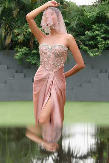 Shop_Dilnaz_Pink Satin, Net, Polyester Beads, Stones Sweetheart Neck Line Embroidered Gown _Online_at_Aza_Fashions