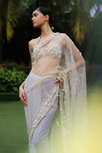 Buy_Dilnaz_Purple Net, Satin Sequins, Embroidery, Rhinestones Tendril Shaded Saree _Online_at_Aza_Fashions