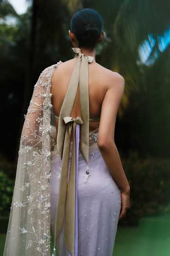 Shop_Dilnaz_Purple Net, Satin Sequins, Embroidery, Rhinestones Tendril Shaded Saree _Online_at_Aza_Fashions