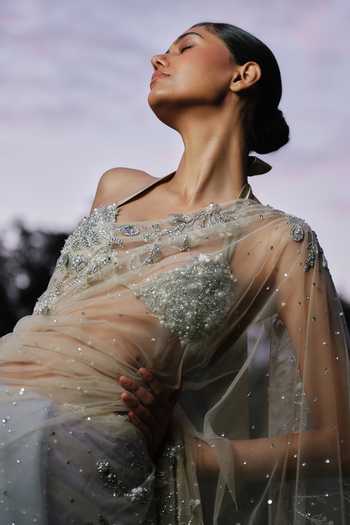 Shop_Dilnaz_Purple Net, Satin Sequins, Embroidery, Rhinestones Tendril Shaded Saree 