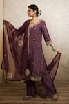 Gulabo Jaipur_Purple Silk Embroidery, Zari, Mirrors Round Neck, Yes Reeha Straight Kurta Set _at_Aza_Fashions