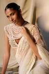 Buy_Dilnaz_Ivory High Neck Pearl Embellished Short Cape 