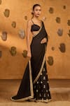 Masaba_Black Silk Sequins, Foil Wishdrop Gota Saree With Unstitched Blouse Piece _Online_at_Aza_Fashions