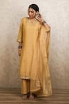 Buy_Gulabo Jaipur_Gold Silk Embroidery, Mirrors Keyhole Neck Reeha Straight Kurta Set _at_Aza_Fashions