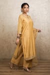 Gulabo Jaipur_Gold Silk Embroidery, Mirrors Keyhole Neck Reeha Straight Kurta Set _Online_at_Aza_Fashions
