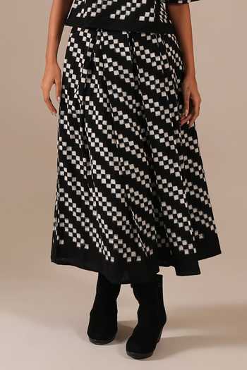 Indigo Dreams_Black Cotton High Neck Handwoven Ikat Top And Skirt Set _at_Aza_Fashions