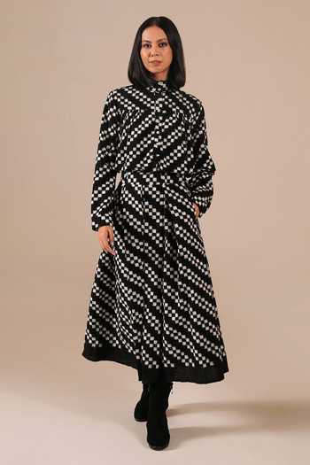Buy_Indigo Dreams_Black Cotton High Neck Handwoven Ikat Top With Skirt _at_Aza_Fashions