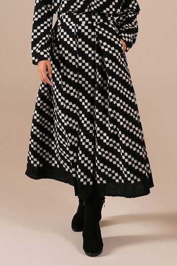 Indigo Dreams_Black Cotton High Neck Handwoven Ikat Top With Skirt _Online