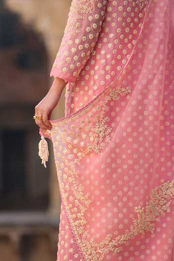 Buy_Label Niti Bothra_Pink Silk, Organza, Tencel Pearls, Zari, Embroidery Keyhole Dori Work Kurta Set _Online