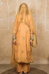 Shop_Gulabo Jaipur_Mustard Silk Sequins, Zari V-neck, Yes Shyra Floral Motif Straight Kurta Set _at_Aza_Fashions
