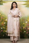 Buy_Gulabo Jaipur_Peach Silk V-neck Shyra Embroidered Straight Kurta Set _at_Aza_Fashions