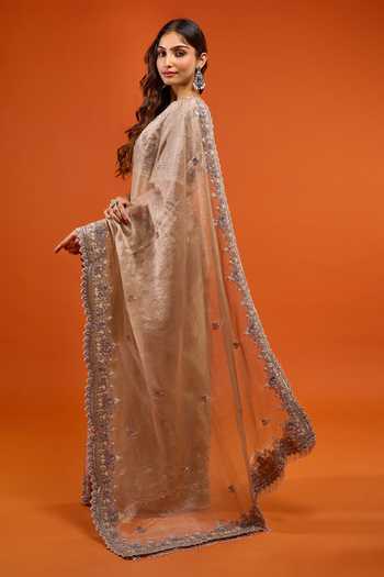 Buy_Prisho_Gold Embroidery, Pearls, Beads, Zari, Stones, Tassels Resham Work Saree Set _Online_at_Aza_Fashions