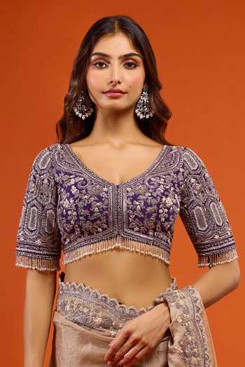 Prisho_Gold Embroidery, Pearls, Beads, Zari, Stones, Tassels Resham Work Saree Set _Online_at_Aza_Fashions