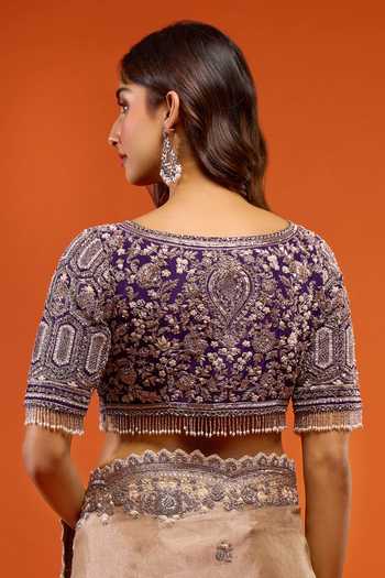 Shop_Prisho_Gold Embroidery, Pearls, Beads, Zari, Stones, Tassels Resham Work Saree Set 