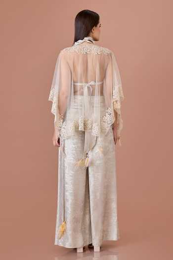 Shop_Dilnaz_Gold Net Embroidery, Sequins, Stones Halter Neck, Plunge Resham Border Kaftan _at_Aza_Fashions