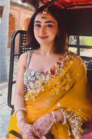 Shop_Dilnaz_Yellow Satin, Net, Polyester Sequins Embroidered Saree _Online_at_Aza_Fashions