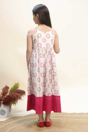Kalp_Pink Cotton Petal Garden Dress With Jacket _Online_at_Aza_Fashions