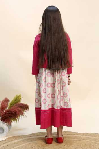 Shop_Kalp_Pink Cotton Petal Garden Dress With Jacket _Online_at_Aza_Fashions