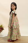 Kalp_Green Cotton The Garden Party Tiered Printed Skirt Set _Online_at_Aza_Fashions