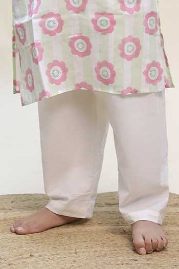Kalp_White Cotton Peppermint Petal Print Kurta Set _Online_at_Aza_Fashions
