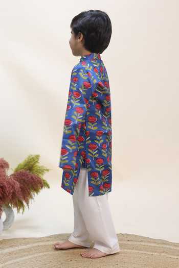 Shop_Kalp_Blue Cotton Cobalt Clover Print Kurta And Pant Set _Online_at_Aza_Fashions