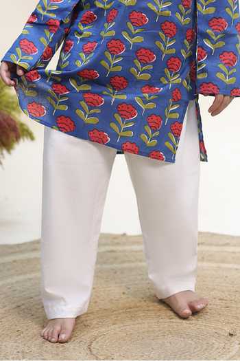 Buy_Kalp_Blue Cotton Cobalt Clover Print Kurta And Pant Set 